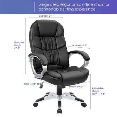 High Back Executive Office Chair with Lumbar Support and Adjustable Height PU Leather