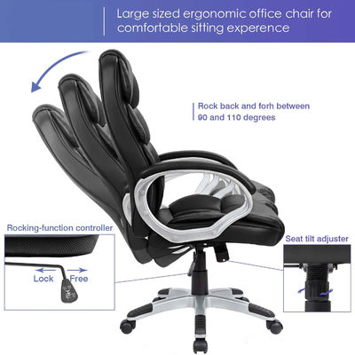 High Back Executive Office Chair with Lumbar Support and Adjustable Height PU Leather