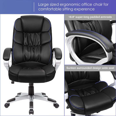 High Back Executive Office Chair with Lumbar Support and Adjustable Height PU Leather