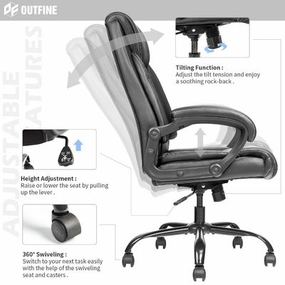 Leather Upholstered Executive Desk Chair with Adjustable Height and Ergonomic Support