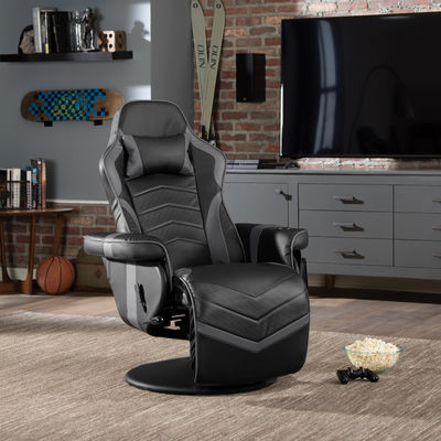 Adjustable Height Computer Recliner Gaming Chair with Leather Upholstery and Footrest