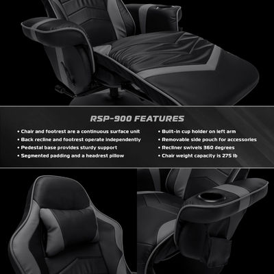 Adjustable Height Computer Recliner Gaming Chair with Leather Upholstery and Footrest