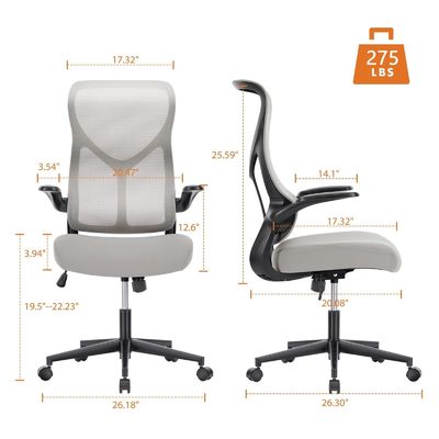 High Back Mesh Chair with Flip-up Armrests and Lumbar Support Mail Packing Included