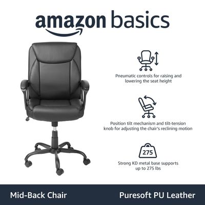 26&quot;D x 23.75&quot;W x 42&quot;H Mid-Back Puresoft PU Office Computer Desk Chair with 3 Gas Lift