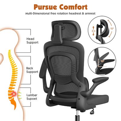 Modern Design Metal Ergonomic Mesh Office Chair with Lumbar Support and Flip-up Arms