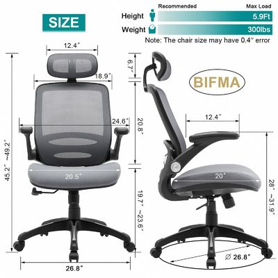 Adjustable height High Back Mesh Desk Chair with Flip-Up Arms and Modern Design Style