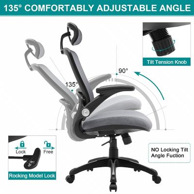Adjustable height High Back Mesh Desk Chair with Flip-Up Arms and Modern Design Style