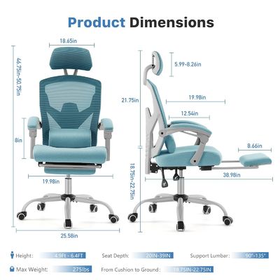 3 Gas Lift Ergonomic High Back Office Chair with Lumbar Pillow and Retractable Footrest