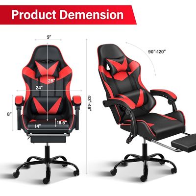 Ergonomic Gaming Chair with Footrest and Lumbar Support 20&quot;D x 25&quot;W x 46&quot;H/360 Swivel