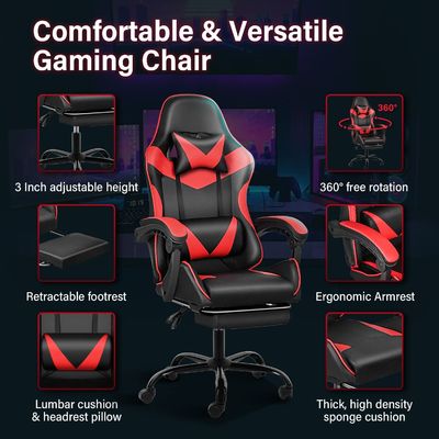 Ergonomic Gaming Chair with Footrest and Lumbar Support 20&quot;D x 25&quot;W x 46&quot;H/360 Swivel