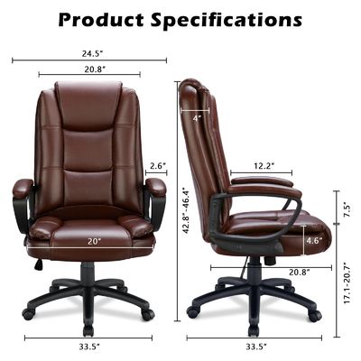 High Back Computer Chair Brown 400LBS Big and Tall Managerial Executive Chair for Office