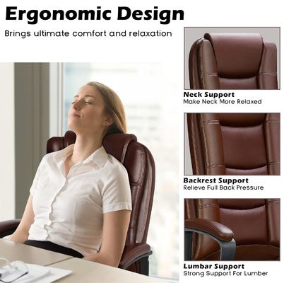 High Back Computer Chair Brown 400LBS Big and Tall Managerial Executive Chair for Office