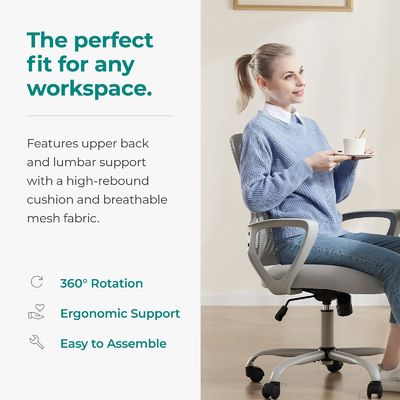 Materials Mid-Back Task Rolling Home Office Desk Chair with Wheels and Lumbar Support