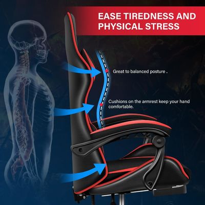 Plastic Seat Fabric Computer Gaming Chair with Footrest and Lumbar Support Ergonomic