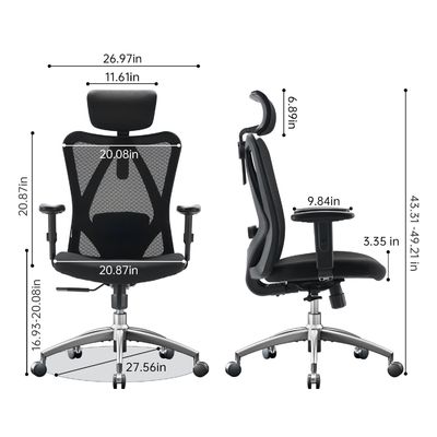 2D Armrest Lumbar Support Adjustable Headrest Swivel Tilt Office Chair for Big and Tall People