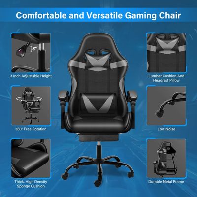 Plastic Seat Ergonomic Gaming Chair with Footrest and Lumbar Support 33 Pound Weight