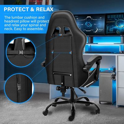 Plastic Seat Ergonomic Gaming Chair with Footrest and Lumbar Support 33 Pound Weight
