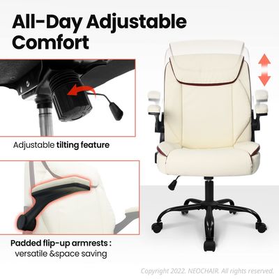 Adjustable Back Support Home Office Chair with Flip-up Armrest and Swivel Wheels
