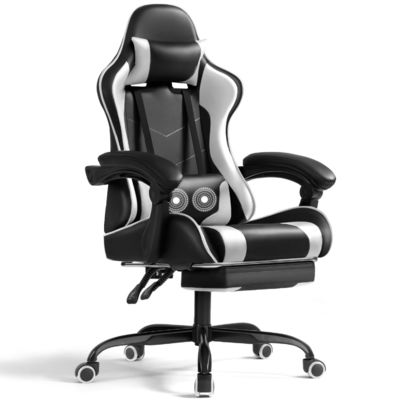 Height Adjustable Recliner Gaming Chair with Footrest and Massage Lumbar Support