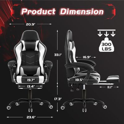 Height Adjustable Recliner Gaming Chair with Footrest and Massage Lumbar Support