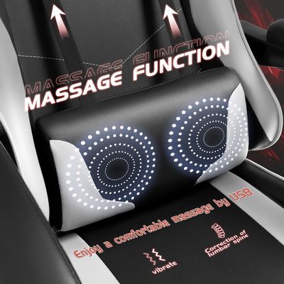 Height Adjustable Recliner Gaming Chair with Footrest and Massage Lumbar Support