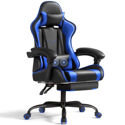 Solid Back Style Ergonomic Gaming Chair with Footrest and Massage Lumbar Support