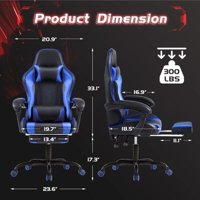 Solid Back Style Ergonomic Gaming Chair with Footrest and Massage Lumbar Support