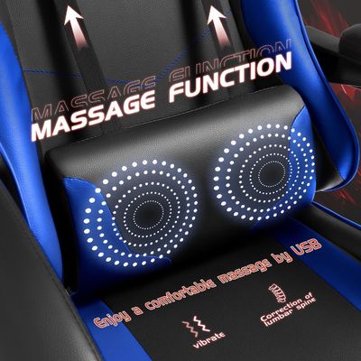 Solid Back Style Ergonomic Gaming Chair with Footrest and Massage Lumbar Support