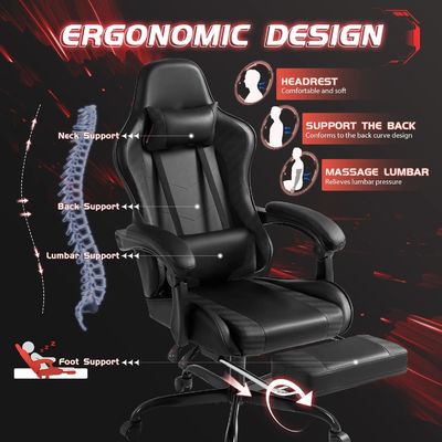 Modern Style Ergonomic Computer Gaming Chair with Footrest and Massage Lumbar Support