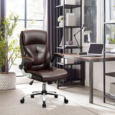 Metal Type High Back Home Office Desk Chair with Lumbar Support and Linen Fabric