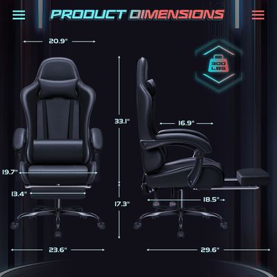 Synthetic Leather Racing Gaming Chair with Massage Lumbar Support and 360 Swivel Seat