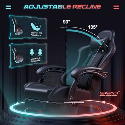 Synthetic Leather Racing Gaming Chair with Massage Lumbar Support and 360 Swivel Seat