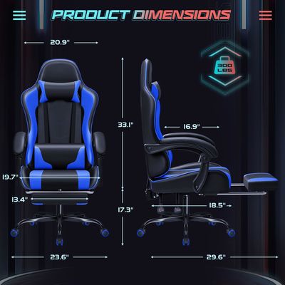 Synthetic Leather Racing Gaming Chair with Massage Lumbar Support and 360 Swivel Seat