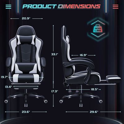 Racing Gaming Chair with Massage Lumbar Support and 360 Swivel Seat 18.5&quot;D x 23.61&quot;W x 50.4&quot;H