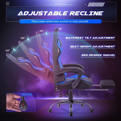 High Back Video Game Chair with Footrest and Massage Lumbar Support Customized Color