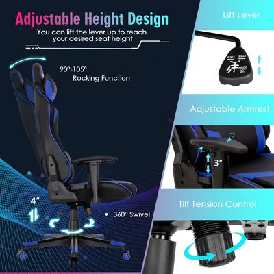ALINUNU Metal Type Aluminum Racing Ergonomic Gaming Chair with Adjustable Lumbar Support