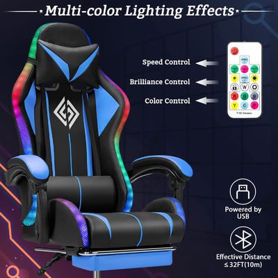 Customized Color Ergonomic Gaming Chair with LED Lights Footrest and Swivel Style