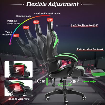 Modern Design ALINUNU Ergonomic Computer Massage Gaming Chair with LED Lights and Footrest