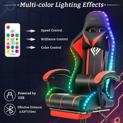 39.75 Pounds Ergonomic Computer Massage Gaming Chair with LED Lights and Footrest