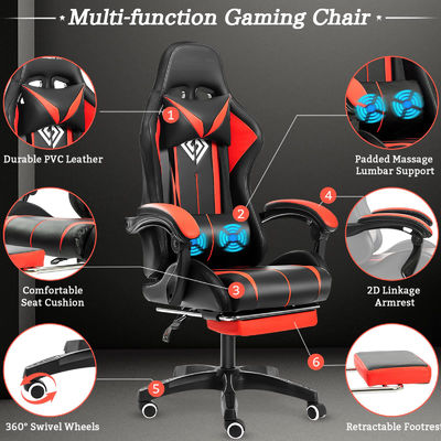 39.75 Pounds Ergonomic Computer Massage Gaming Chair with LED Lights and Footrest