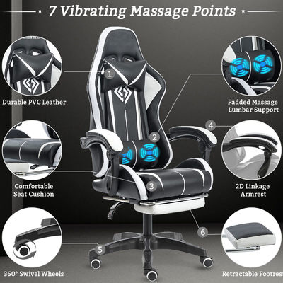 ALINUNU Faux Leather Ergonomic Computer Massage Gaming Chair with LED Lights and Footrest