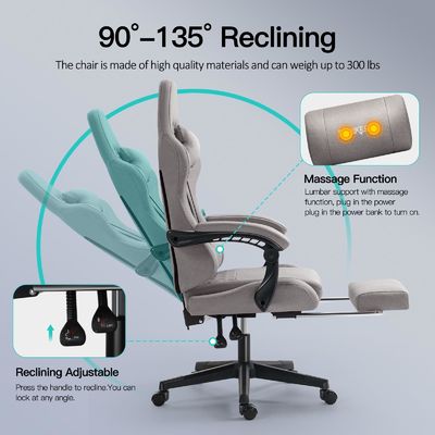 Adjustable Ergonomic Gaming Chair with Footrest and Massage Synthetic Leather 41 Pounds