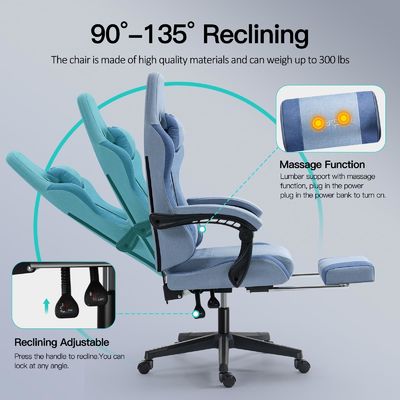 ALINUNU Iron Metal Type Swivel Chair Computer Gaming Chair with Footrest and Massage