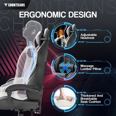Ergonomic Gamer Chair with Massage Adjustable Height and Item Weight 14.3 Pounds