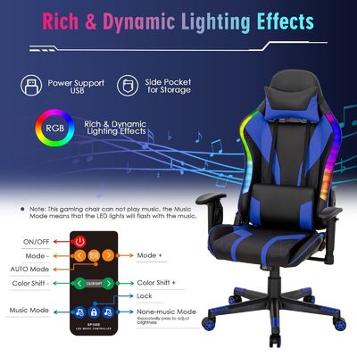 Customize Ergonomic Video Gaming Chair with RGB LED Lights and Adjustable Design