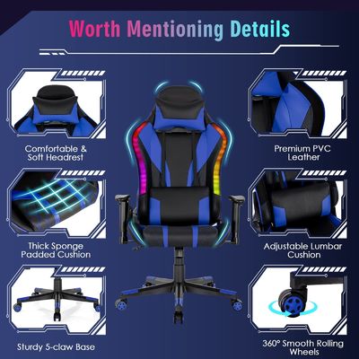 Customize Ergonomic Video Gaming Chair with RGB LED Lights and Adjustable Design