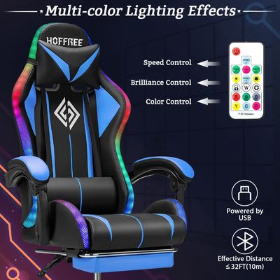 ALINUNU Direct Ergonomic Computer Massage Gaming Chair with Footrest and LED Lights