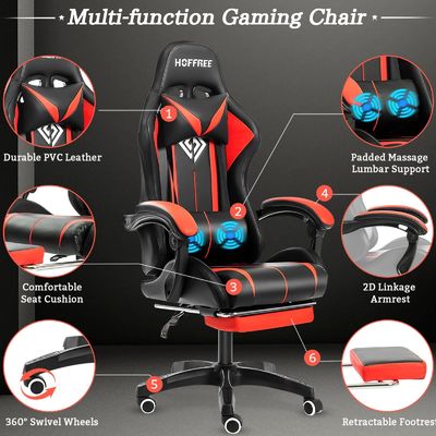 Customize ALINUNU Ergonomic Computer Massage Gaming Chair with LED Lights and Footrest