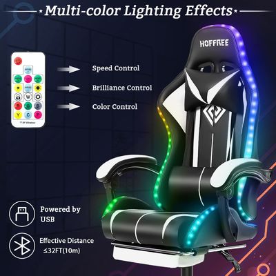 Customized Color Ergonomic Computer Massage Gaming Chair with LED Lights and Footrest