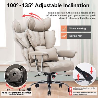 Optional Leg Rest and Lumbar Support High Back PU Leather Swivel Chair for Comfort